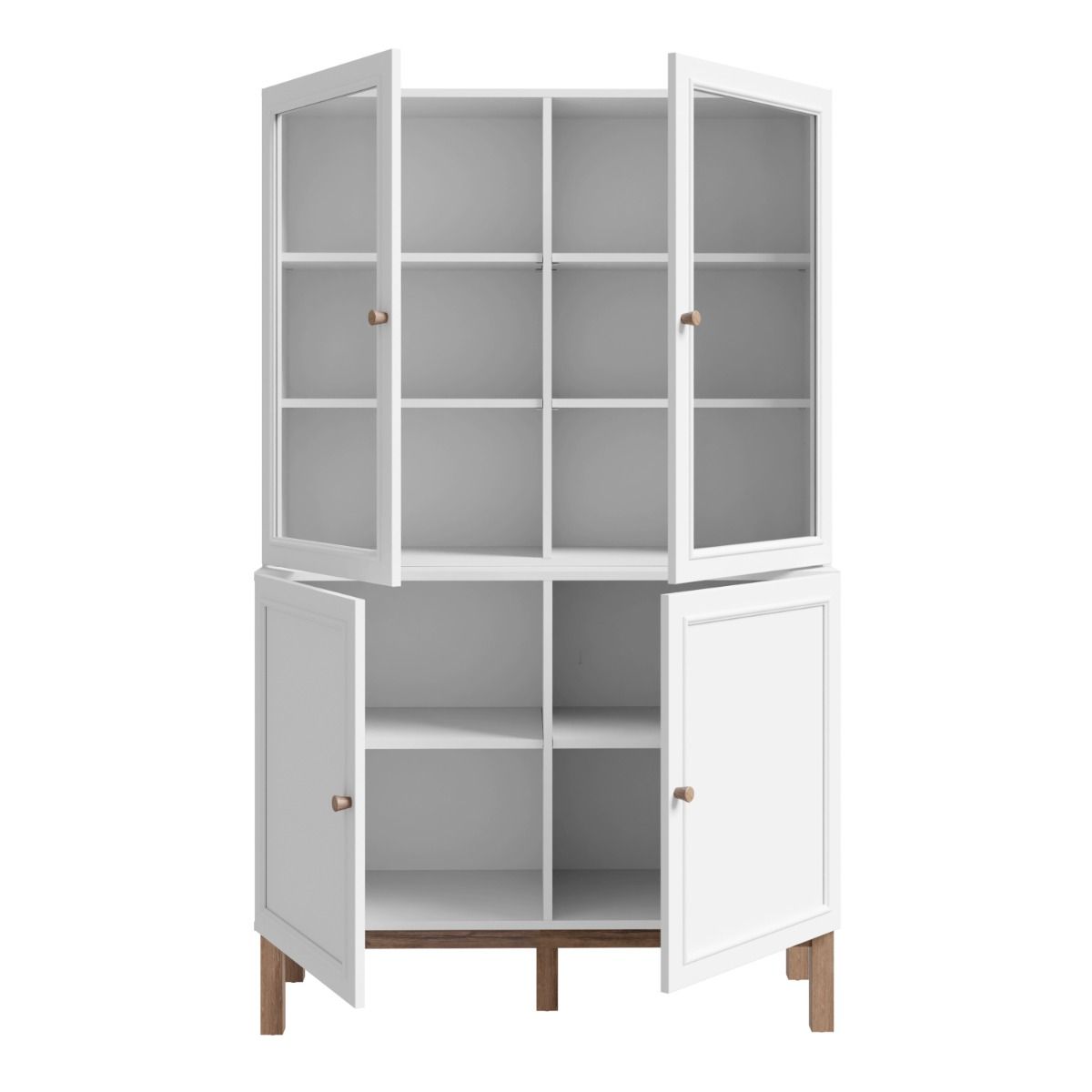 Wensley Display Cabinet with 2 Doors and 2 Glass Doors in Light Grey and Oak inc LED Lighting