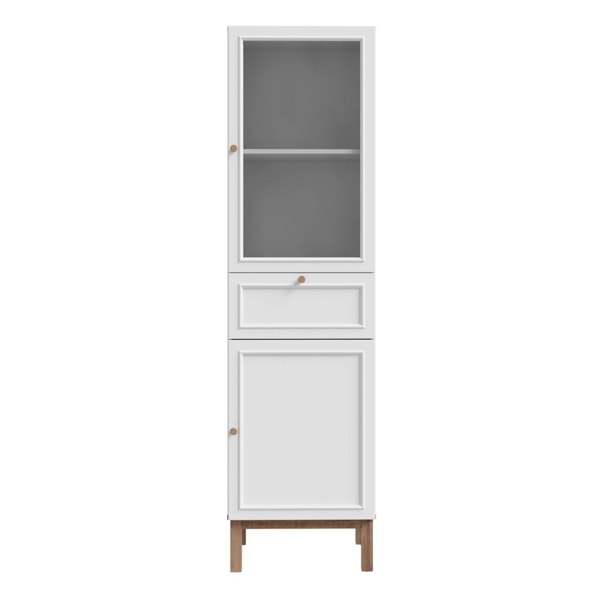 Wensley Display Cabinet with 1 Door 1 Drawer and 1 Glass Door in Light Grey and Oak