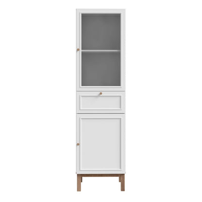 Wensley Display Cabinet with 1 Door 1 Drawer and 1 Glass Door in Light Grey and Oak