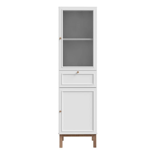 Wensley Display Cabinet with 1 Door 1 Drawer and 1 Glass Door in Light Grey and Oak