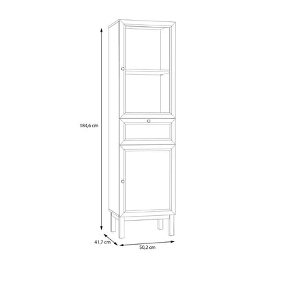 Wensley Display Cabinet with 1 Door 1 Drawer and 1 Glass Door in Light Grey and Oak