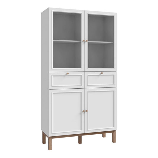 Wensley Display Cabinet with 2 Doors 2 Drawers and 2 Glass Doors in Light Grey and Oak