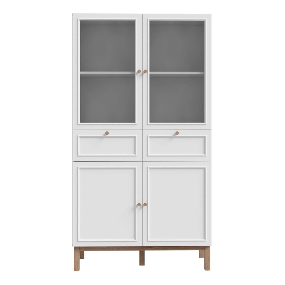 Wensley Display Cabinet with 2 Doors 2 Drawers and 2 Glass Doors in Light Grey and Oak