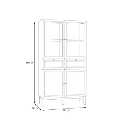 Wensley Display Cabinet with 2 Doors 2 Drawers and 2 Glass Doors in Light Grey and Oak