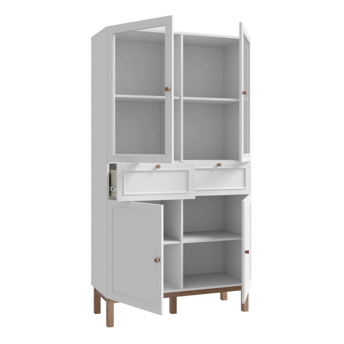 Wensley Display Cabinet with 2 Doors 2 Drawers and 2 Glass Doors in Light Grey and Oak