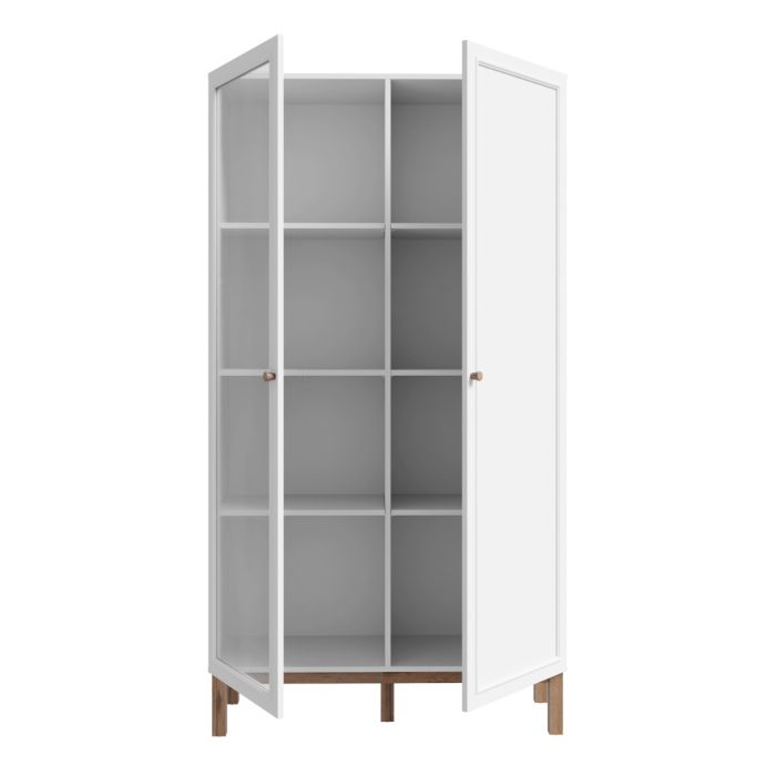 Wensley Display Cabinet with 1 Door and 1 Glass Door in Light Grey and Oak inc LED Lighting