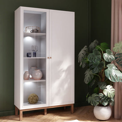 Wensley Display Cabinet with 1 Door and 1 Glass Door in Light Grey and Oak inc LED Lighting