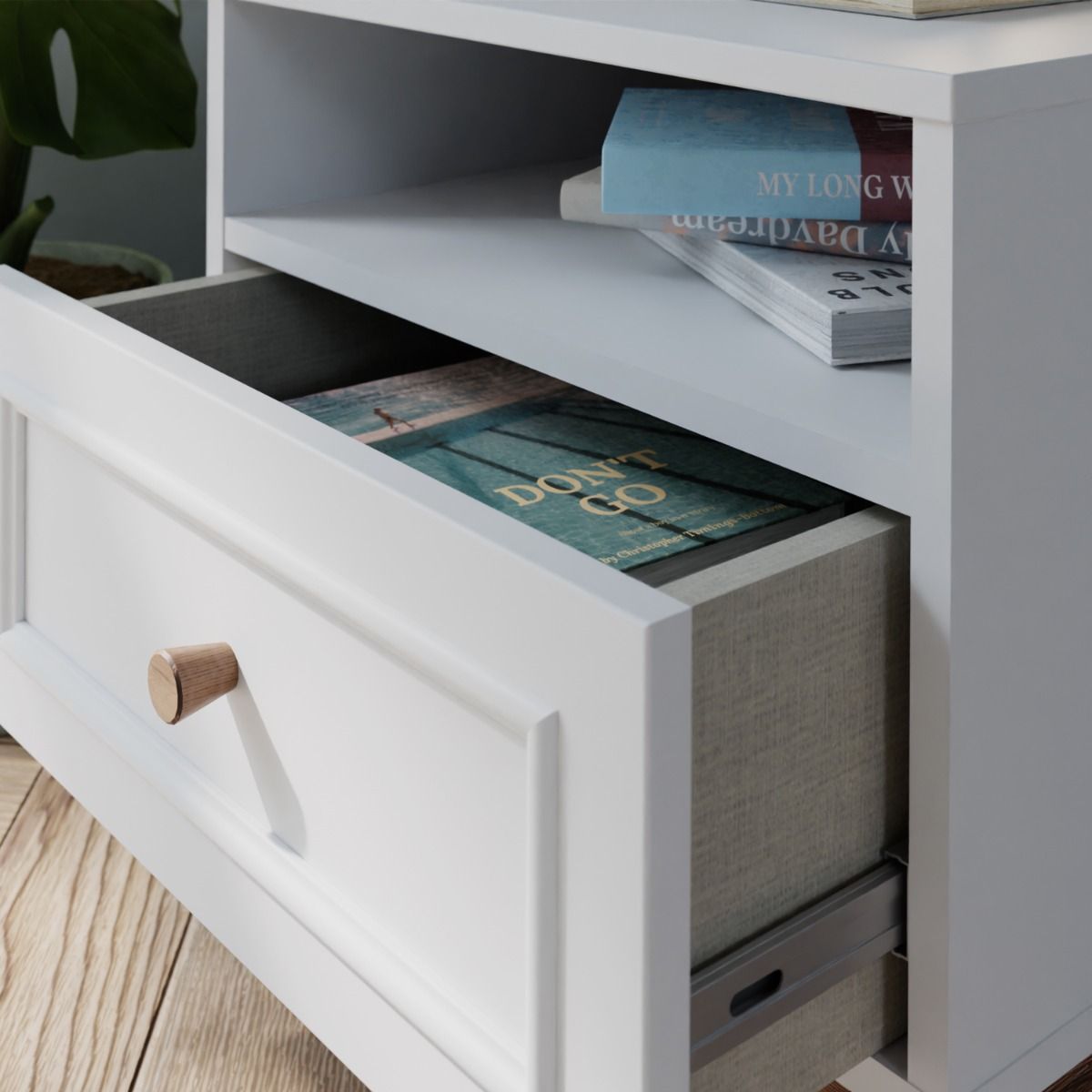 Wensley 2 Drawer Bedside Chest in Light Grey and Oak