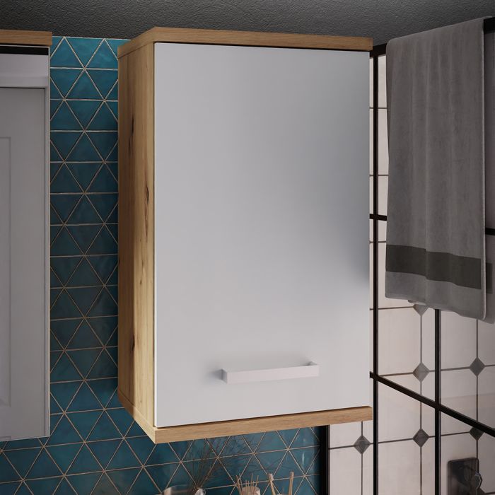 Veris Small Hanging Cupboard with 1 Door in Artisan Oak and Light Grey
