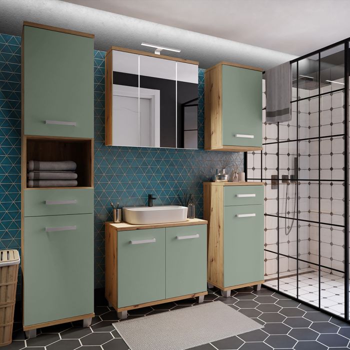 Veris Small Hanging Cupboard with 1 Door in Artisan Oak and Sage Green