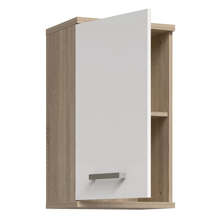 Veris Small Hanging Cupboard with 1 Door in Sonoma Oak and White High Gloss