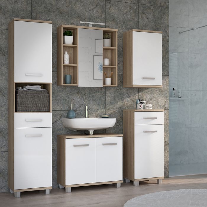 Veris Small Hanging Cupboard with 1 Door in Sonoma Oak and White High Gloss
