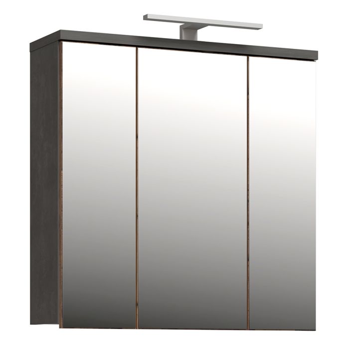Veris 3 Door Mirrored Bathroom Cabinet with Integrated LED Lighting – Walnut & Dark Grey