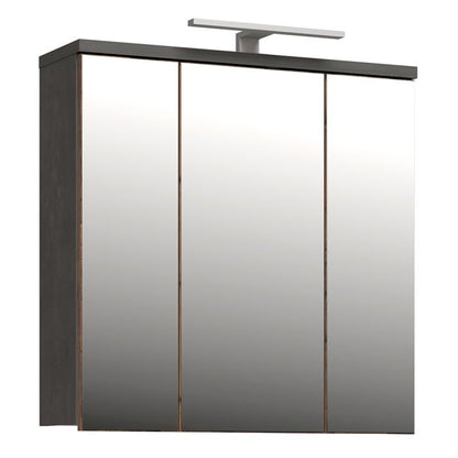 Veris 3 Door Mirrored Bathroom Cabinet with Integrated LED Lighting – Walnut & Dark Grey