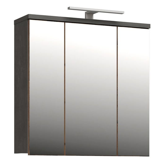 Veris 3 Door Mirrored Bathroom Cabinet with Integrated LED Lighting – Walnut & Dark Grey