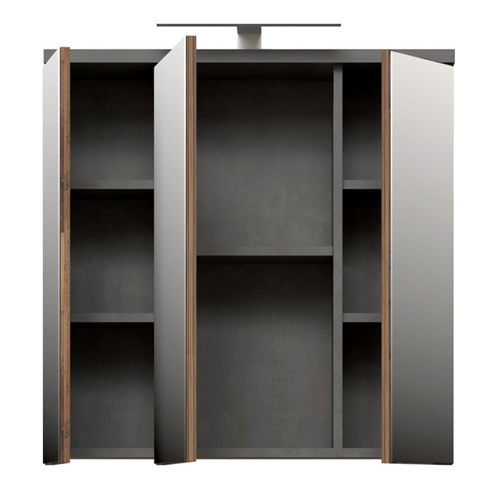 Veris 3 Door Mirrored Bathroom Cabinet with Integrated LED Lighting – Walnut & Dark Grey