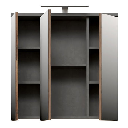 Veris 3 Door Mirrored Bathroom Cabinet with Integrated LED Lighting – Walnut & Dark Grey