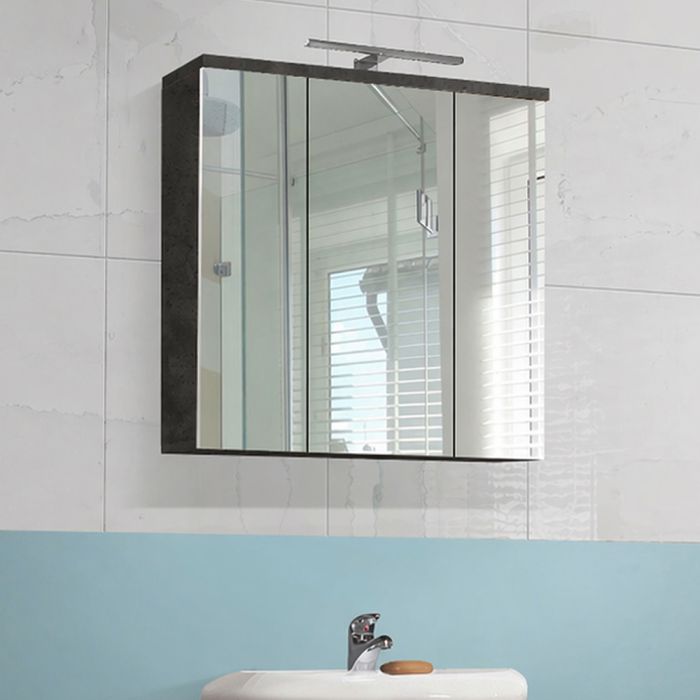 Veris 3 Door Mirrored Bathroom Cabinet with Integrated LED Lighting – Walnut & Dark Grey