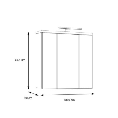Veris 3 Door Mirrored Bathroom Cabinet with Integrated LED Lighting – Walnut & Dark Grey