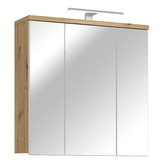 Veris 3 Door Mirrored Bathroom Cabinet with Integrated LED Lighting – Artisan Oak and Light Grey