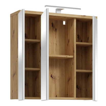 Veris 3 Door Mirrored Bathroom Cabinet with Integrated LED Lighting – Artisan Oak and Light Grey