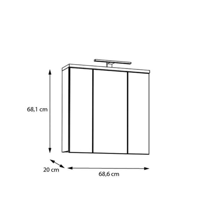 Veris 3 Door Mirrored Bathroom Cabinet with Integrated LED Lighting – Artisan Oak and Light Grey