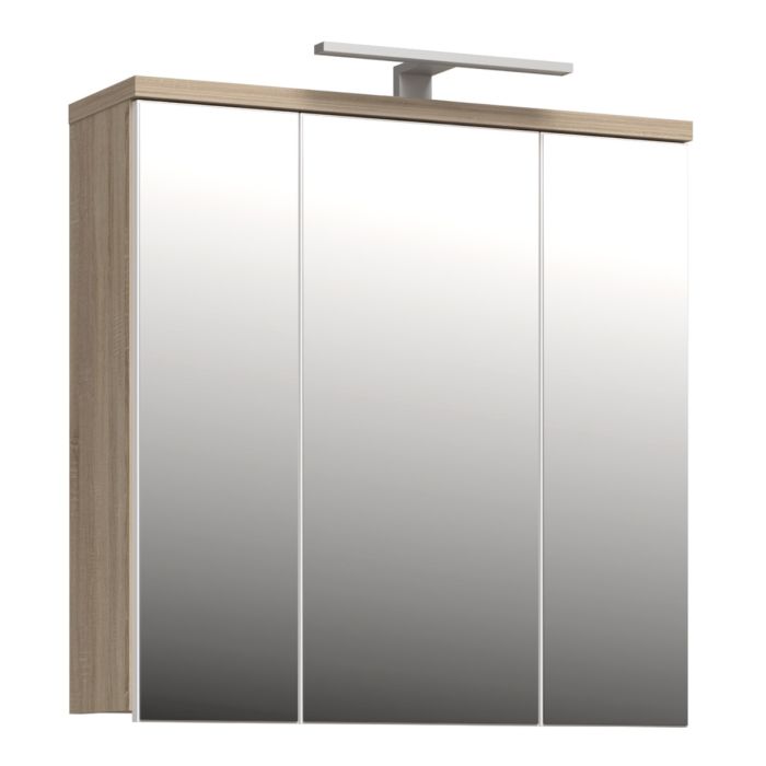 Veris 3 Door Mirrored Bathroom Cabinet with Integrated LED Lighting – Sonoma Oak & White Gloss