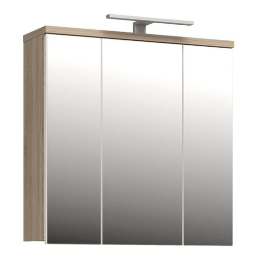 Veris 3 Door Mirrored Bathroom Cabinet with Integrated LED Lighting – Sonoma Oak & White Gloss