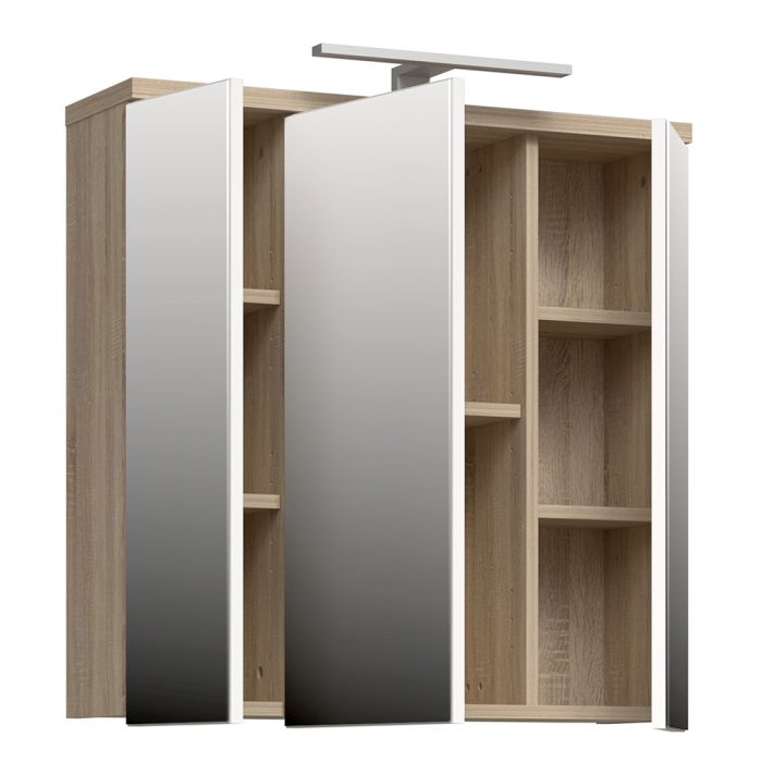 Veris 3 Door Mirrored Bathroom Cabinet with Integrated LED Lighting – Sonoma Oak & White Gloss