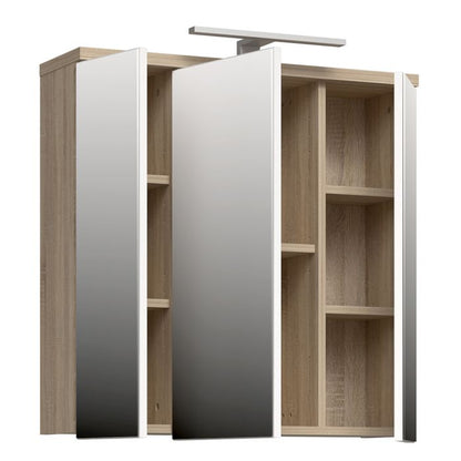 Veris 3 Door Mirrored Bathroom Cabinet with Integrated LED Lighting – Sonoma Oak & White Gloss