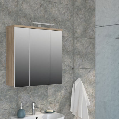 Veris 3 Door Mirrored Bathroom Cabinet with Integrated LED Lighting – Sonoma Oak & White Gloss