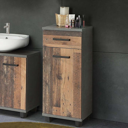 Veris Bathroom Cupboard with 1 Door & 1 Drawer in Walnut and Dark Grey