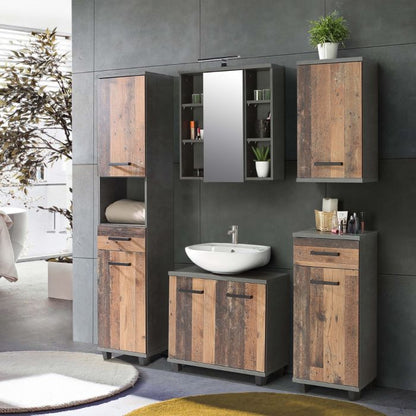 Veris Bathroom Cupboard with 1 Door & 1 Drawer in Walnut and Dark Grey
