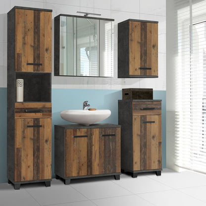 Veris Bathroom Cupboard with 1 Door & 1 Drawer in Walnut and Dark Grey