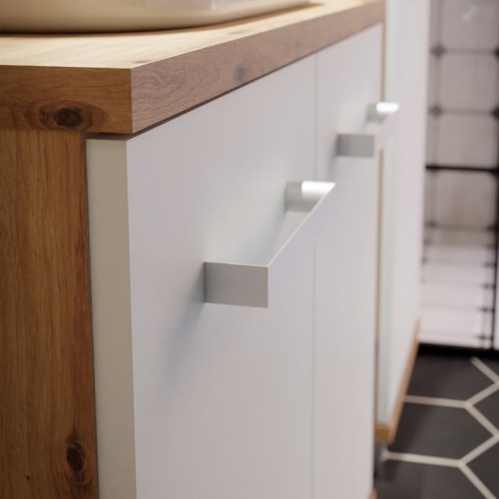 Veris Bathroom Cupboard with 1 Door & 1 Drawer in Artisan Oak and Light Grey