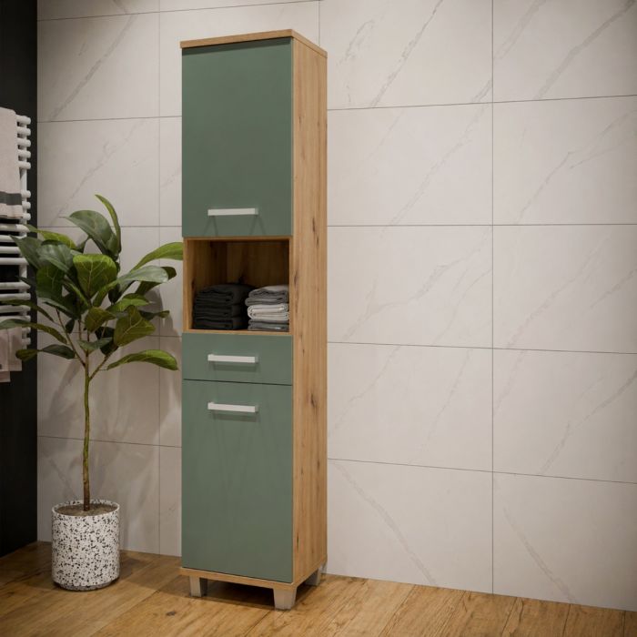 Veris Tall Narrow Bathroom Cupboard with 2 Doors & 1 Drawer in Sand