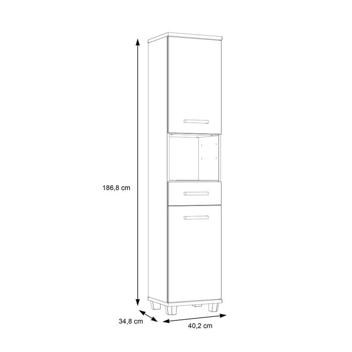 Veris Tall Narrow Bathroom Cupboard with 2 Doors & 1 Drawer in Sonoma Oak and White High Gloss