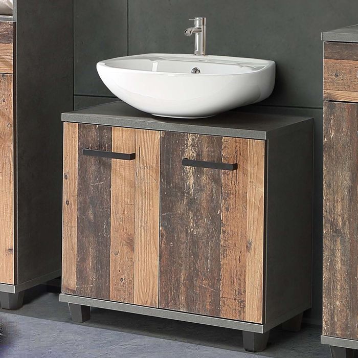 Veris Under Sink Vanity Unit with 2 Doors in Walnut and Dark Grey