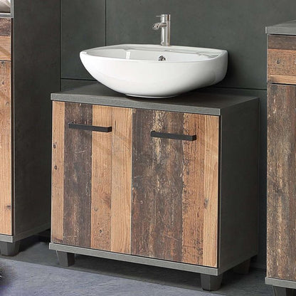 Veris Under Sink Vanity Unit with 2 Doors in Walnut and Dark Grey