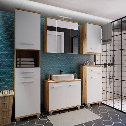 Veris Under Sink Vanity Unit with 2 Doors in Artisan Oak and Light Grey Doors