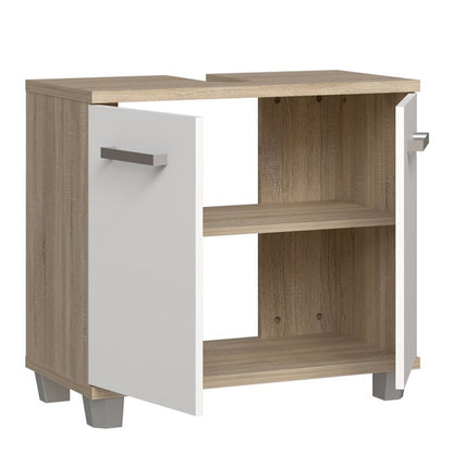 Veris Under Sink Vanity Unit with 2 Doors in Sonoma Oak and White High Gloss