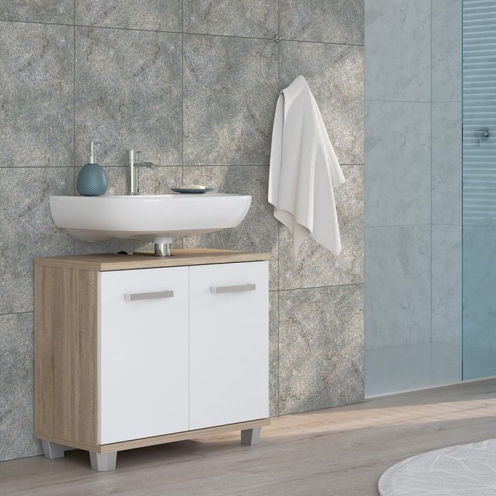 Veris Under Sink Vanity Unit with 2 Doors in Sonoma Oak and White High Gloss