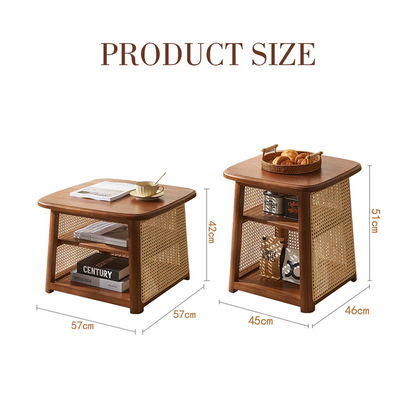 Nordic Square Coffee Table Set, Rattan