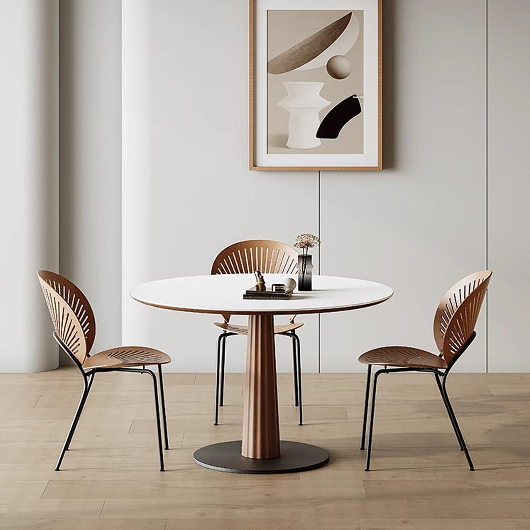 Anderson Small Round Dining Table, Sintered Stone & Solid Wood