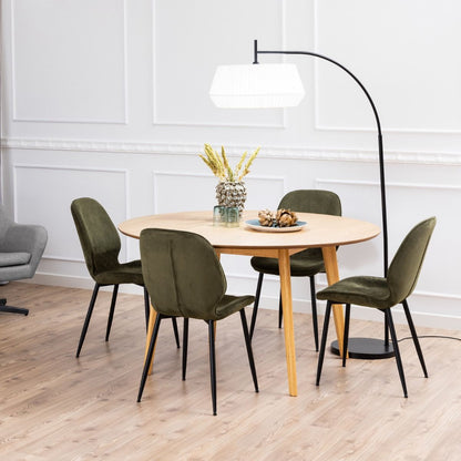Nagano Round Dining Table in Oak 120x120cm includes 4 Femke Dining Chairs in Olive Green