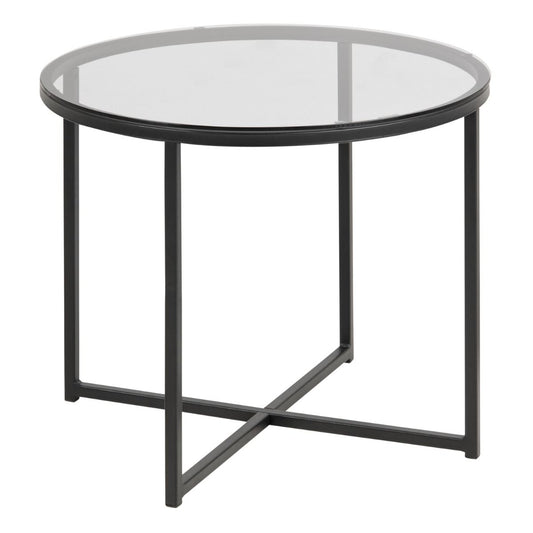 Cross Round Metal Side Table with Smoked Glass Top