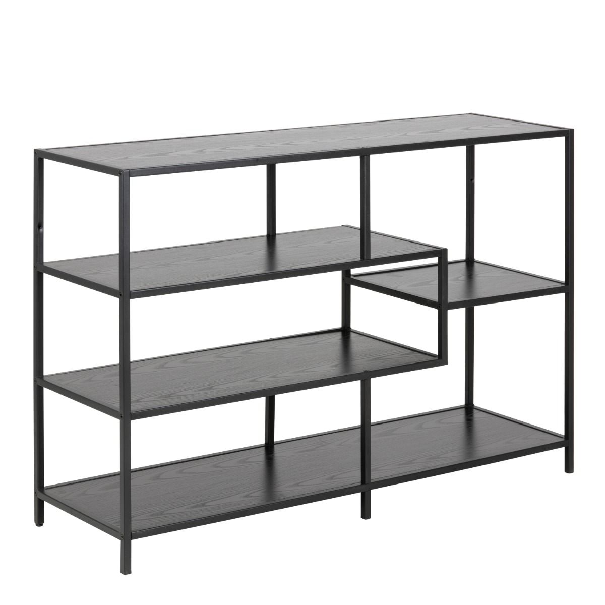 Seaford Wide Bookcase With Black Oak Shelves