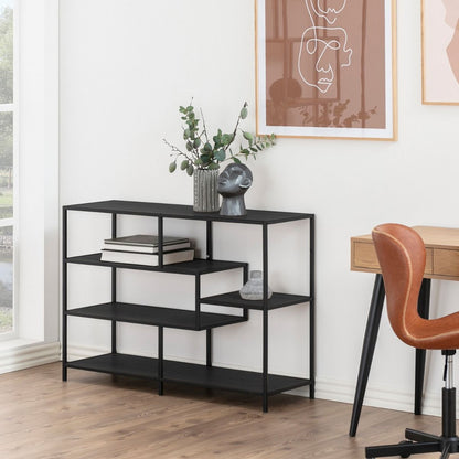 Seaford Wide Bookcase With Black Oak Shelves