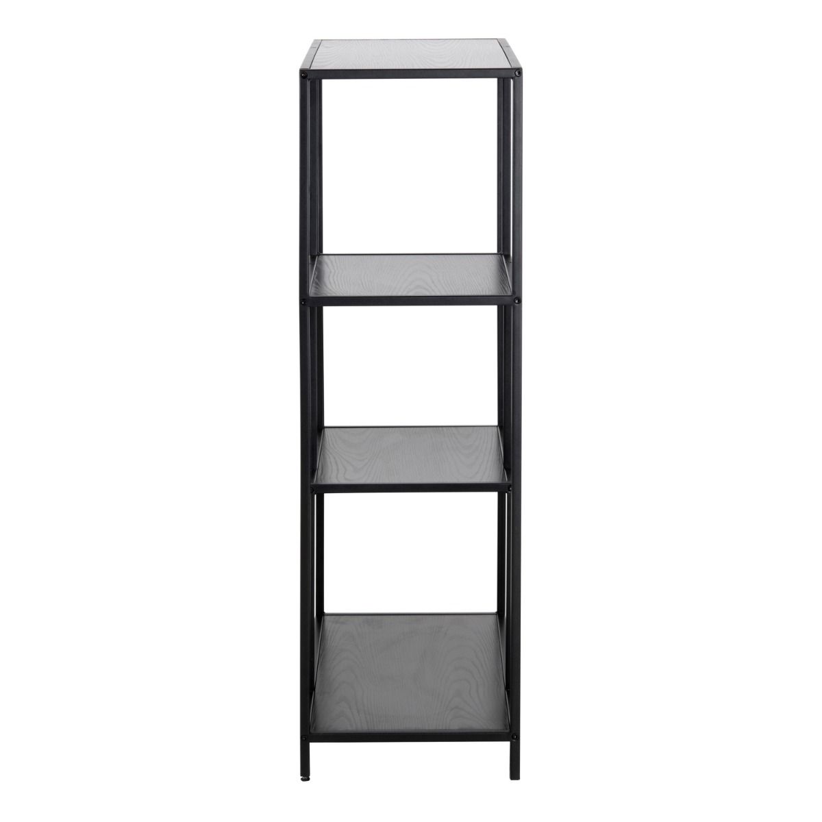 Seaford Black Metal Asymmetrical Bookcase with 3 Black Shelves