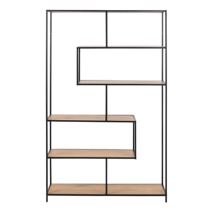 Seaford Large Asymmetrical Bookcase in Black with Oak Shelves